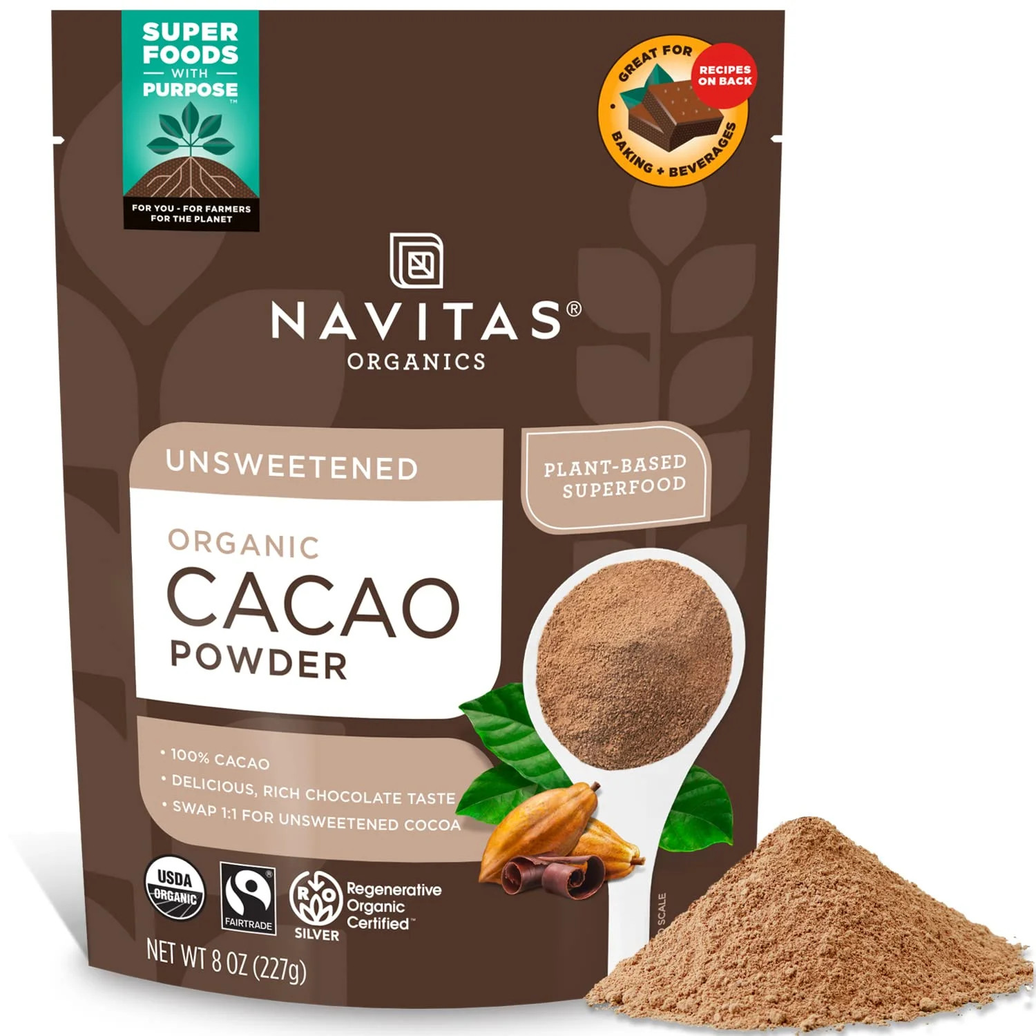 Navitas Organics Cacao Powder, 8Oz. Bag, 15 Servings — Organic, Non-Gmo, Fair Trade, Gluten-Fre... | Walmart (US)