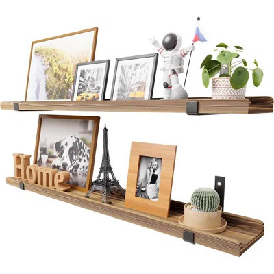 Natural Wood Floating Shelves With Lip, 40’’ Long Floating Wall Shelf With Metal Bracket, Set Of 2 Picture Ledge Shelf Wall Mounted Shelves For Living | Wayfair North America
