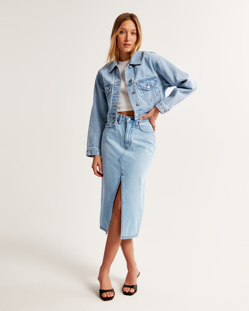 Cropped Denim Trucker Jacket | Abercrombie & Fitch (US)