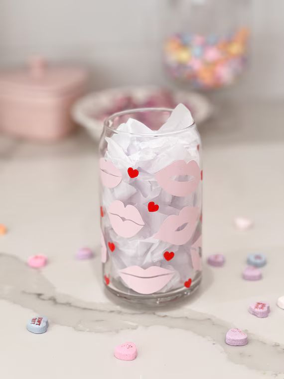 Pink Lips Glass Can  Iced Coffee Cup  Soda Glass  | Etsy | Etsy (US)