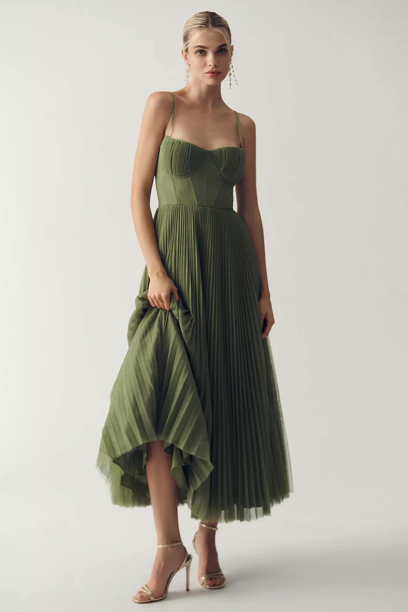 Hutch Amara Bustier Pleated Tulle Fit & Flare Midi Dress | Anthropologie (US)