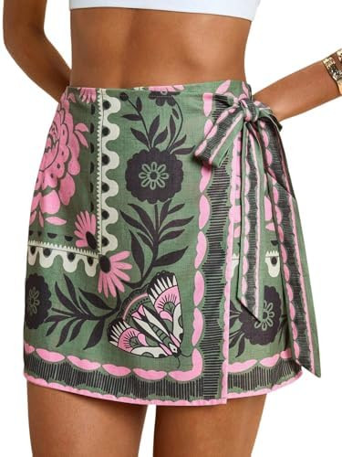 Csvinkiko Womens Wrap Mini Skirt Summer Boho Floral Tropical Print Skirts Casual High Waisted Sho... | Amazon (US)