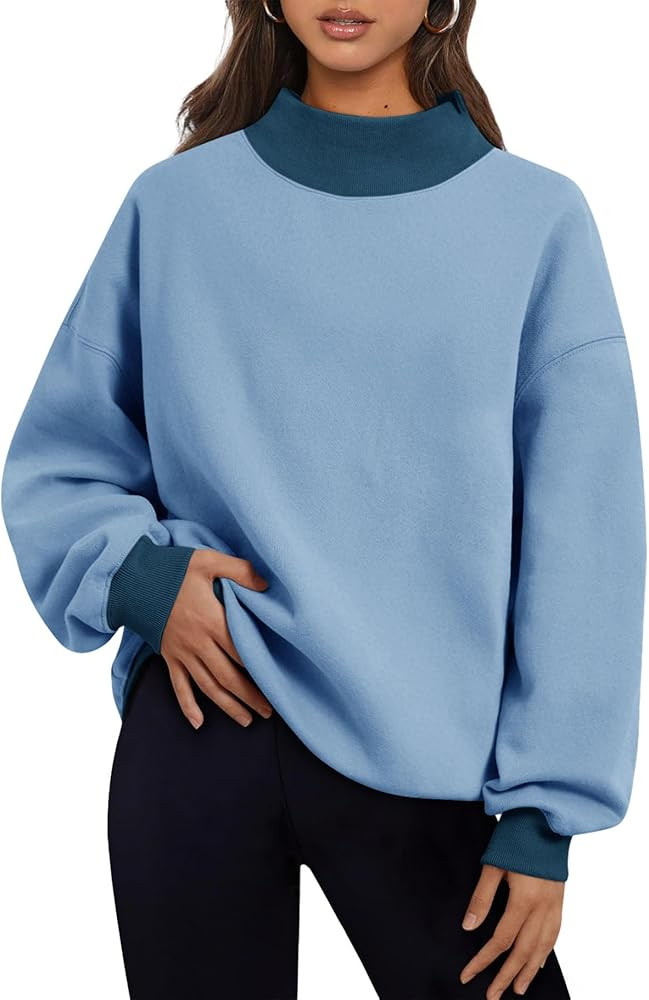 PRETTODAY Women's Oversized Sweatshirts Color Block Turtleneck Fleece Pullover Tops Long Sleeve L... | Amazon (US)