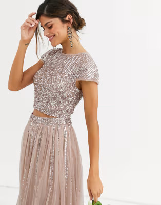 Maya Bridesmaid delicate sequin top two-piece in taupe blush | ASOS US