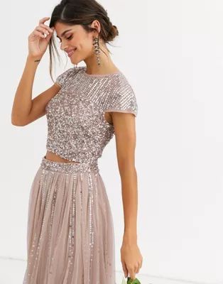 Maya Bridesmaid delicate sequin top two-piece in taupe blush | ASOS US