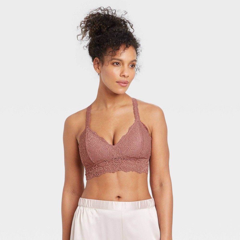 Women's Lace T-Back Bralette - Auden Mauve XL, Pink | Target