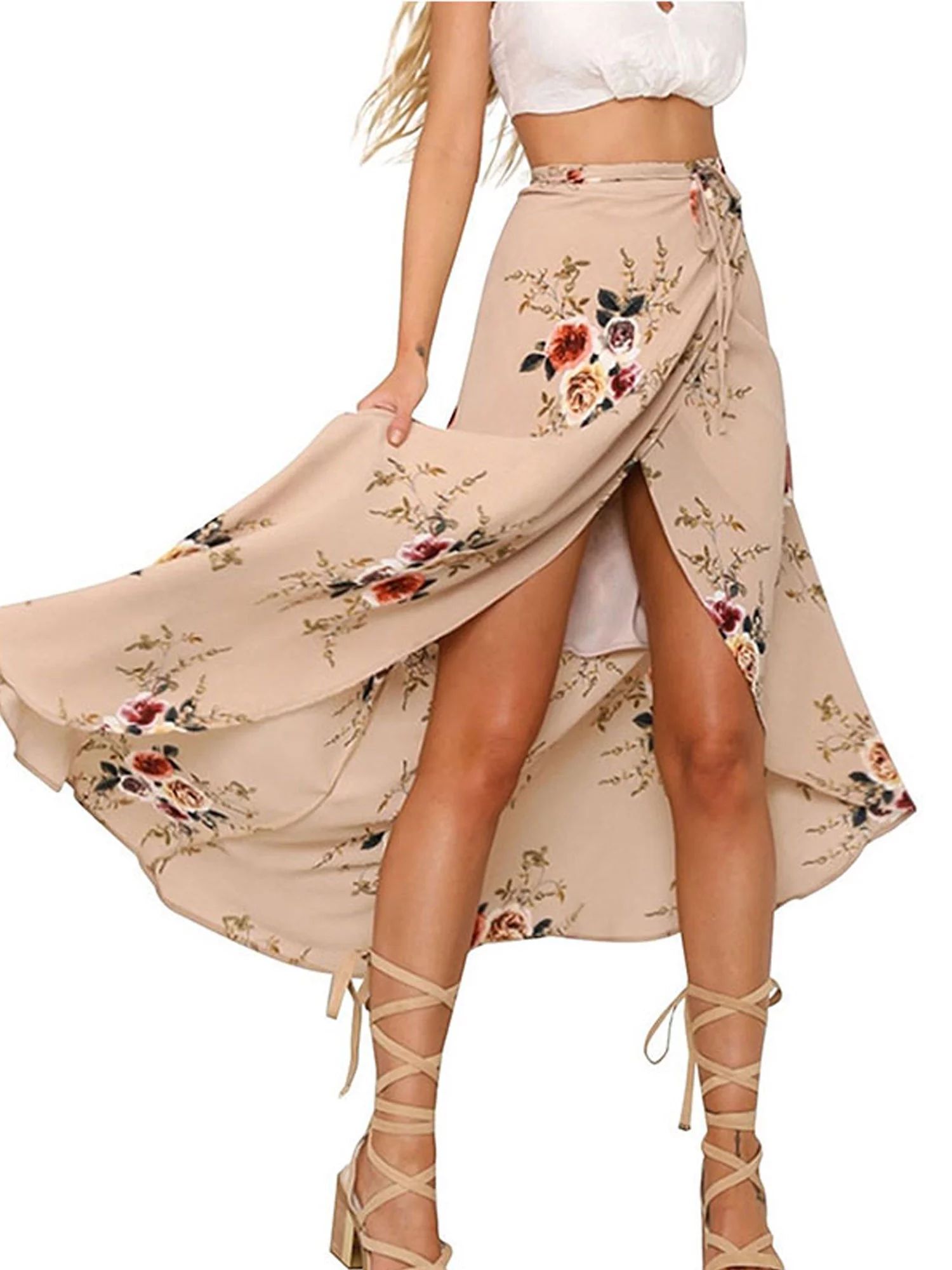 Nituyy - Nituyy Women Floral Ruffles Chiffon Midi Skirt High Split Long Skirts - Walmart.com | Walmart (US)