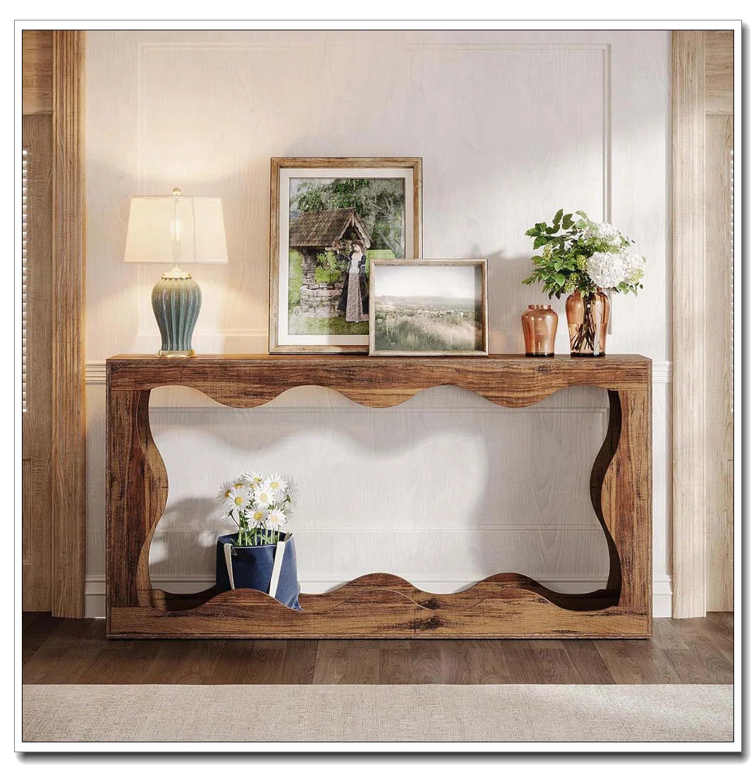 Farmhouse Console Table with Scalloped Edge Storage Design | Wayfair North America