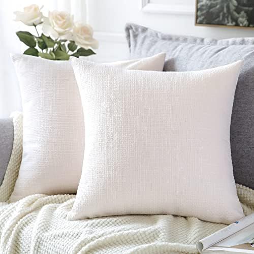 OTOSTAR Linen Throw Pillow Covers Set of 2 Decorative Square Pillowcases Cushion Covers 20x20 Inch f | Amazon (US)