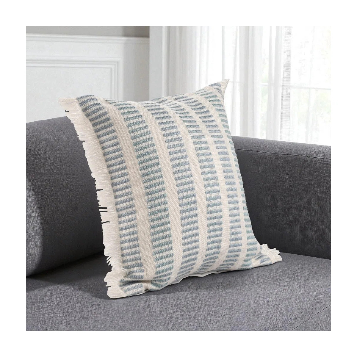 20" Blue And Ivory Striped Throw Pillow | Wayfair North America