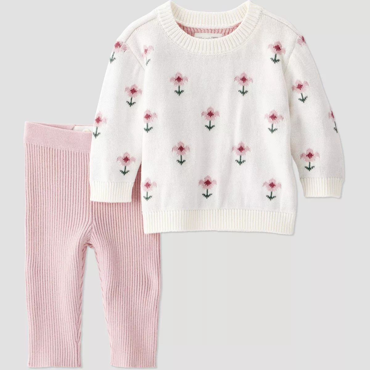 Little Planet By Carter's Organic Baby Girls' 2pc Floral Sweater Set - Cream | Target
