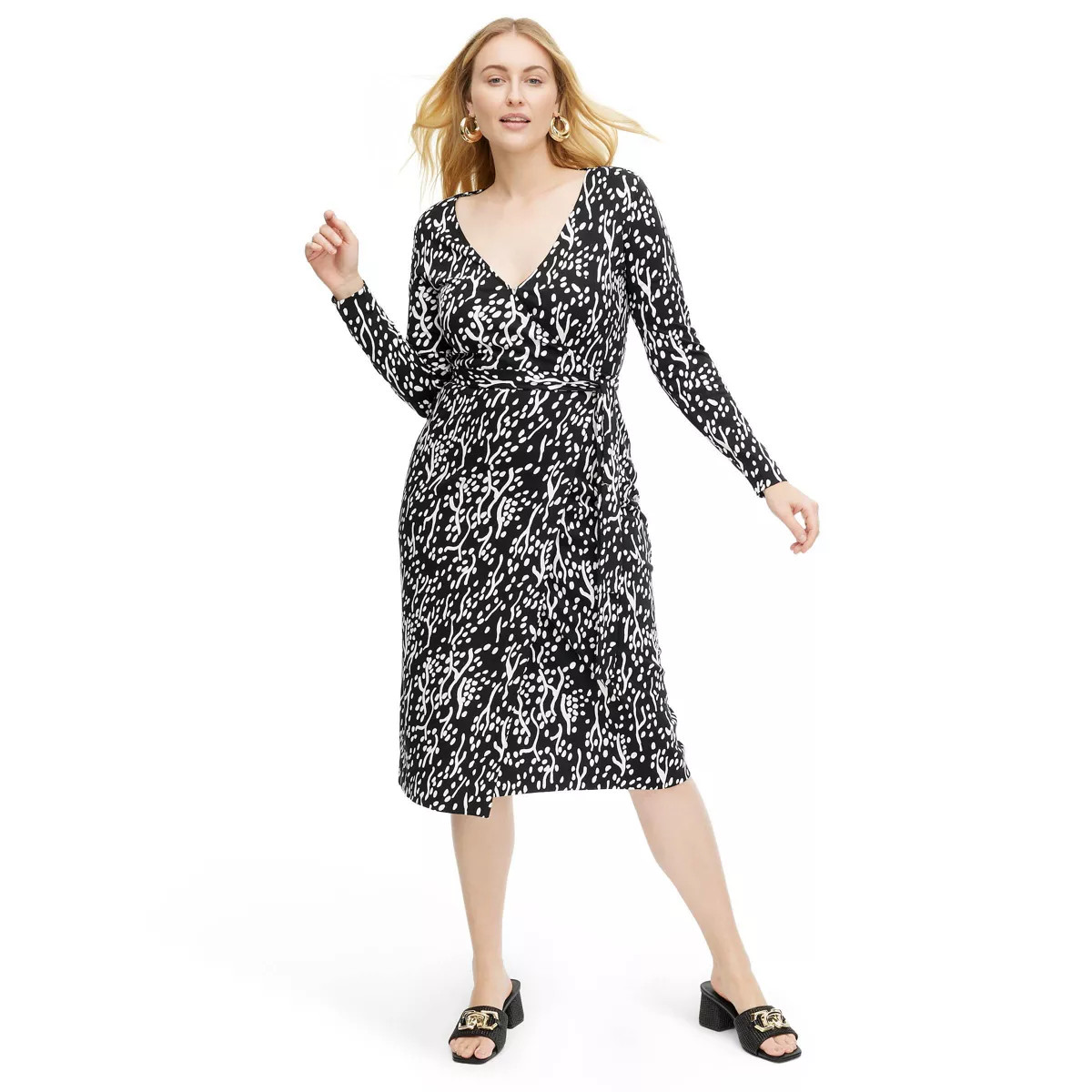 Women's Long Sleeve Midi Sea Spots Black Wrap Dress - DVF for Target | Target