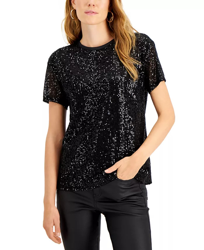 INC International Concepts Women's Sequin T-Shirt, Created for Macy's & Reviews - Tops - Women - ... | Macys (US)