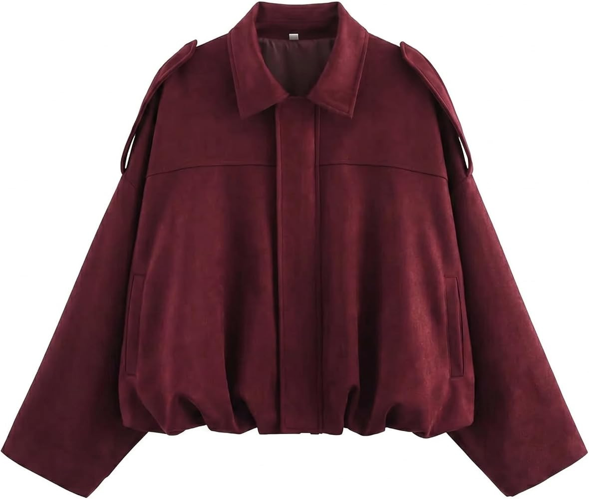 Women Faux Suede Bomber Jacket Oversized Cropped Fall Winter Coat | Amazon (US)