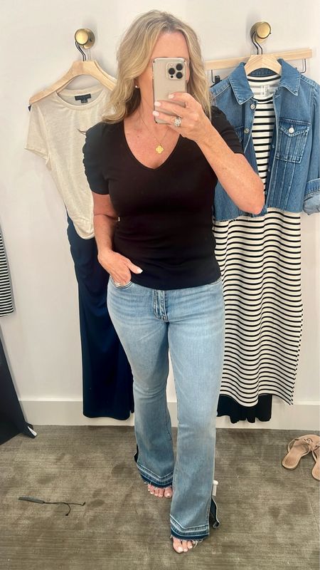 Spring jeans for women over 50, light wash jeans, light wash flare jeans, over 50 jeans, trending jeans, flattering jeans for mature women 

#LTKover40 #LTKstyletip #LTKSeasonal