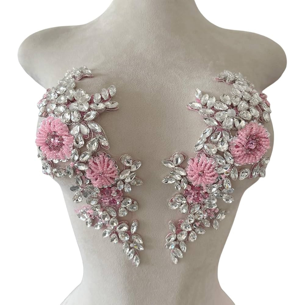 Handmade Shining Rhinestones lace Applique Patches Sewing Beads Sequins Stone Trim Accessories fo... | Amazon (US)