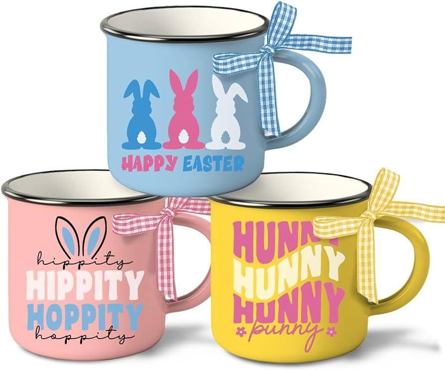 Happy Easter Mini Coffee Mug Set of 3, Hippity Hoppity Hunny Bunny Rabbit Mini Coffee Cups Tiered... | Amazon (US)