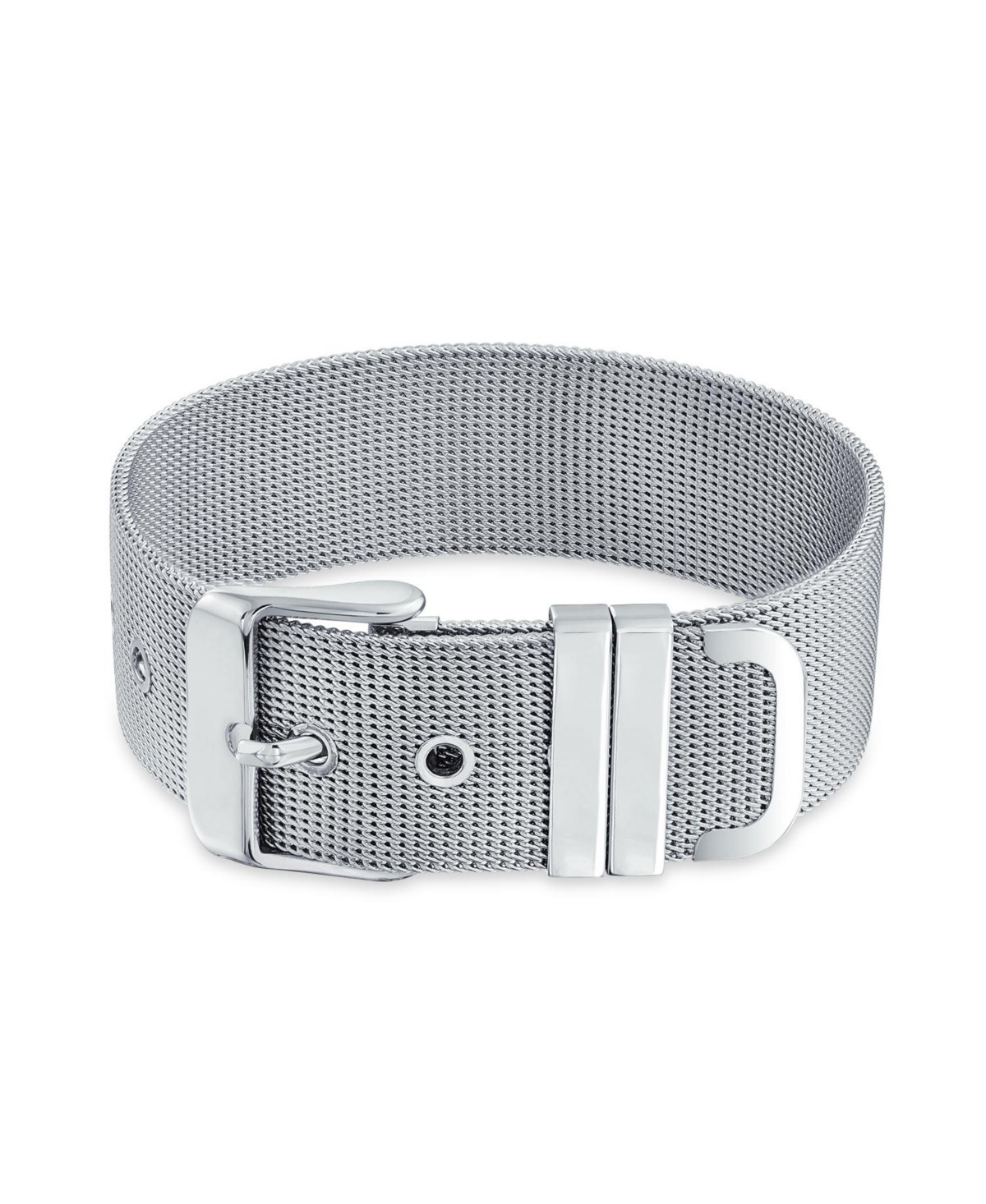 Bling Jewelry Wide Band Mesh Belt Buckle Bracelet Stainless Steel Adjustable - Silver tone | Macy's