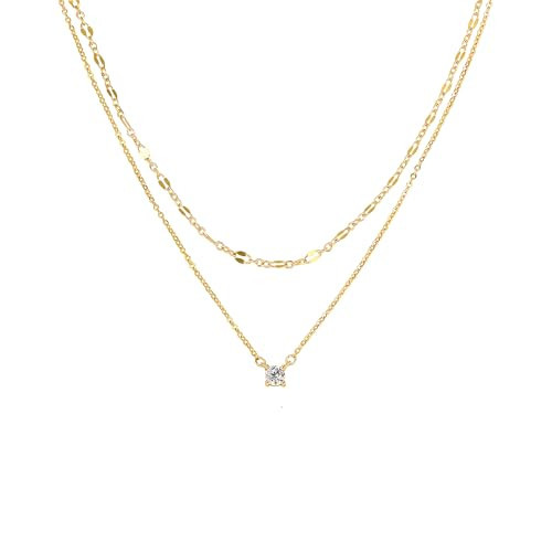 Tewiky Layered 14k Gold Plated Necklaces for Women, Dainty Solitaire Cubic Zirconia Stacked Simple Trendy Layered Choker Necklaces Jewelry | Amazon (US)