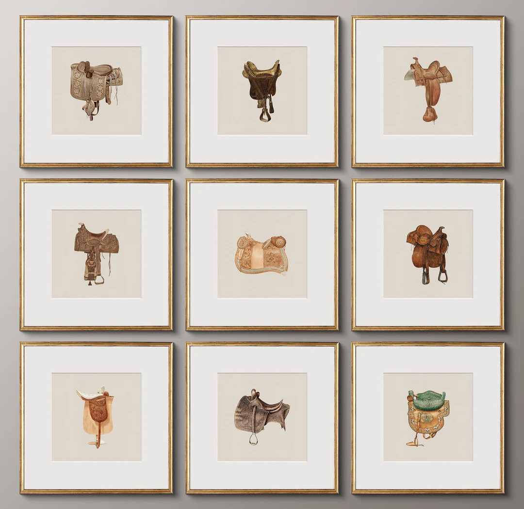 Antique Equestrian Archival Art Prints on Watercolor Paper, Vintage Horse Saddle Gallery Wall Art... | Etsy (US)