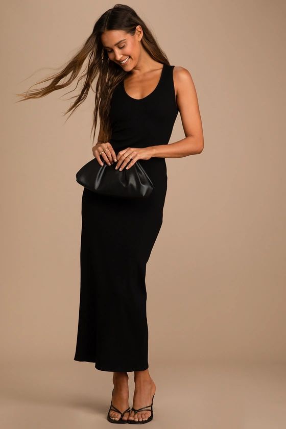 Upgraded Basics Black Ribbed Sleeveless Cutout Maxi Dress | Lulus (US)