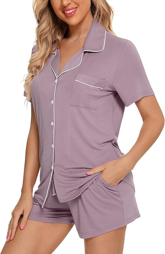 Anjue Women Pajamas Set Bride Pajamas Short Sleeve Sleepwear Button Down Lounge Sets Nightwear So... | Amazon (US)