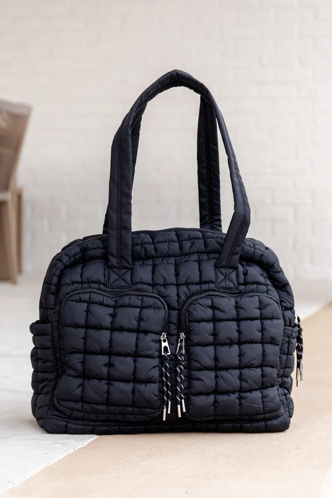 Haylie Black Quilted Weekender | Pink Lily