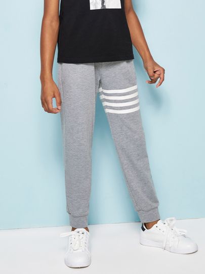 SHEIN Boys Slant Pocket Striped Heathered Grey Sweatpants | SHEIN