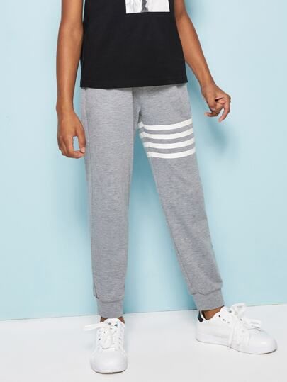 SHEIN Boys Slant Pocket Striped Heathered Grey Sweatpants | SHEIN