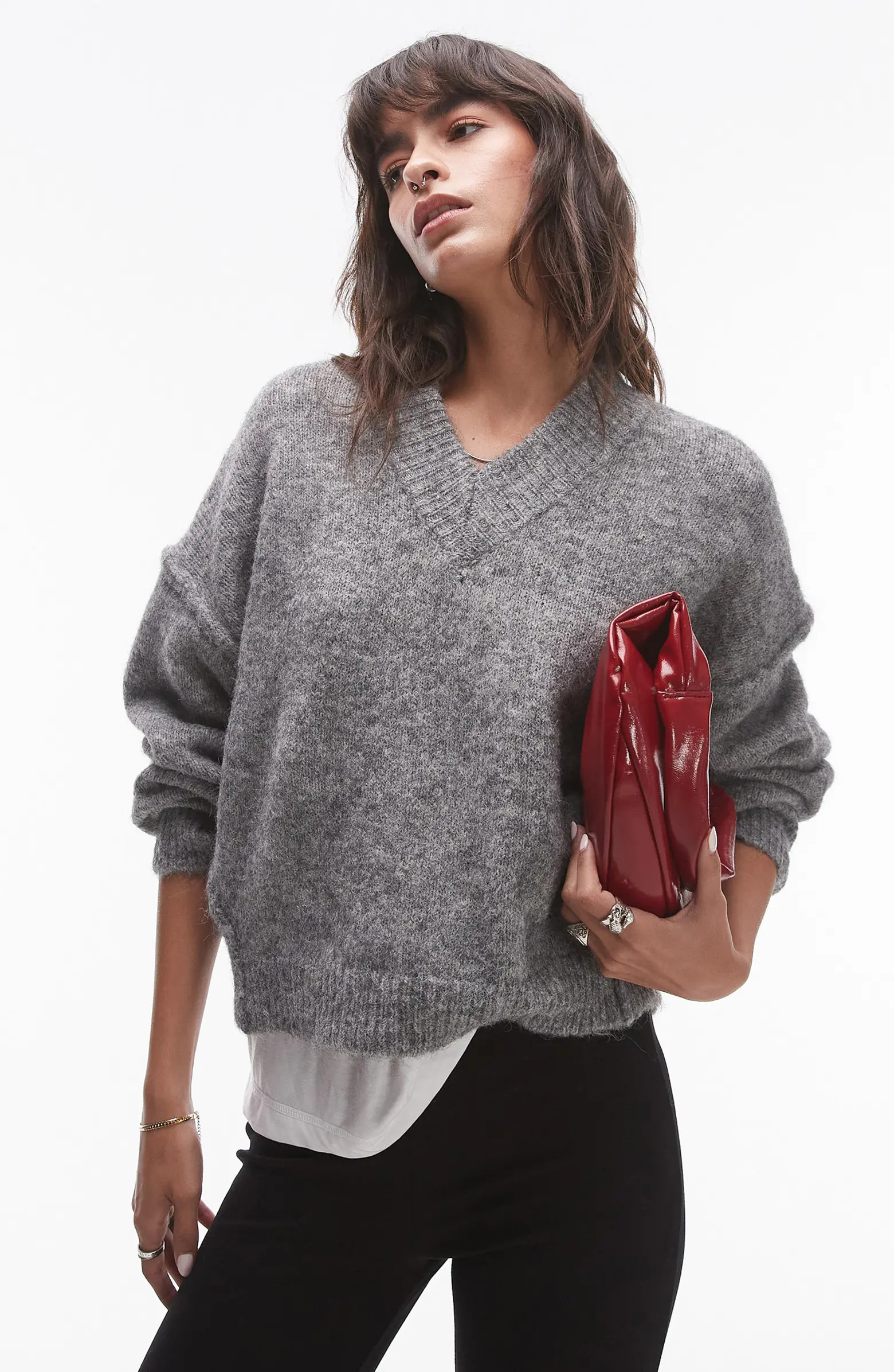 Topshop High V-Neck Sweater | Nordstrom | Nordstrom