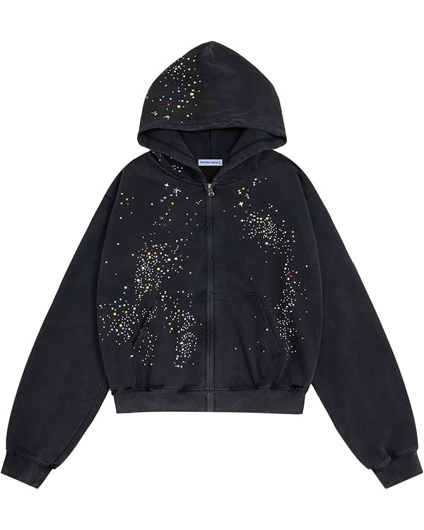 Aelfric Eden Star Rhinestone Zip Up Hoodies Womens Mens Casual Hooded Jackets Unisex Loose Crysta... | Amazon (US)