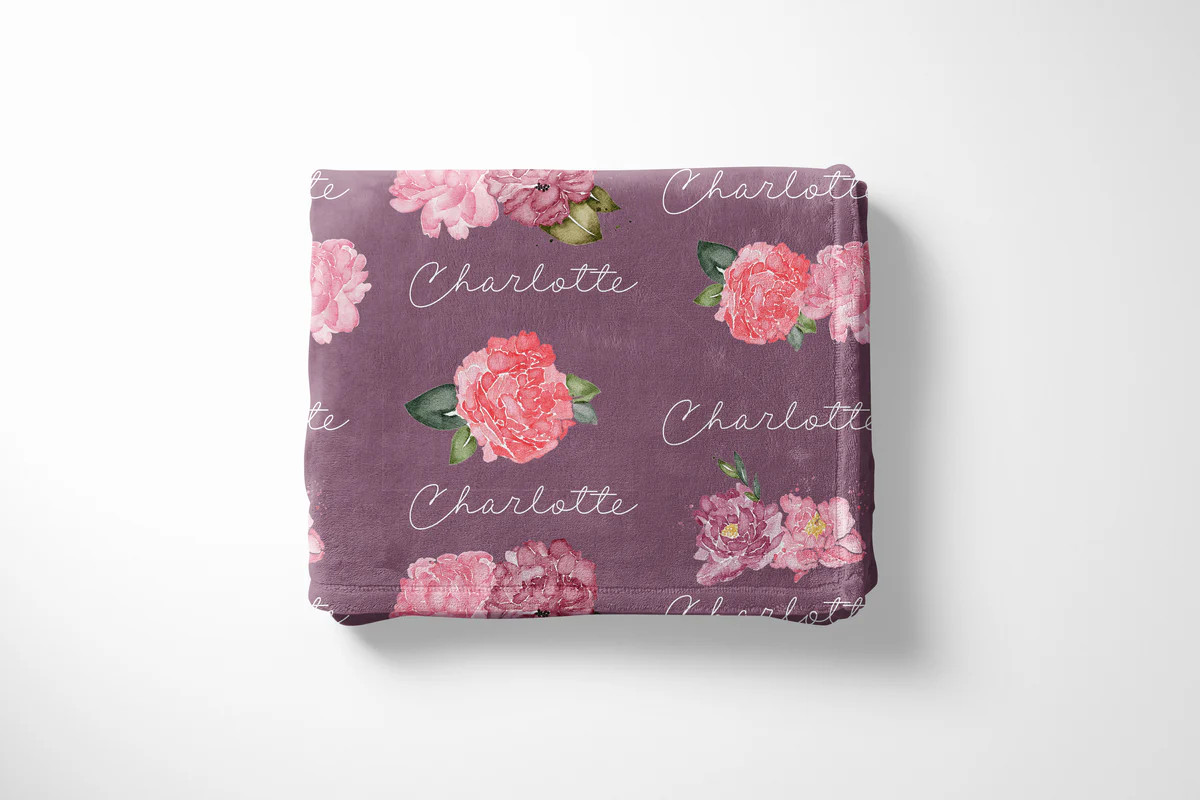 Purple and Pink Peonies - Flower Name Blanket | The Little Lemons Company