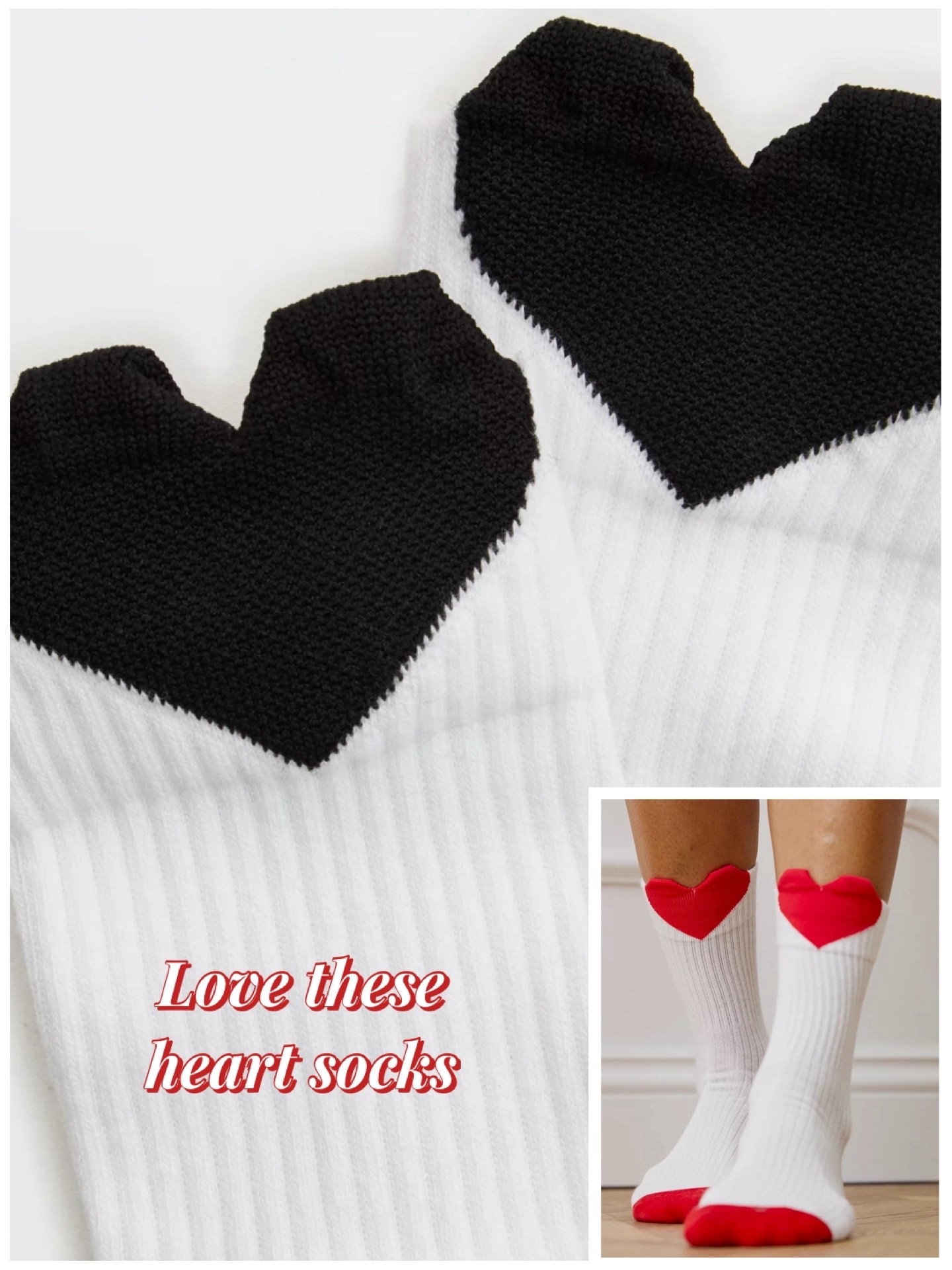 The cutest heart socks. Black ones are on sale for $5 