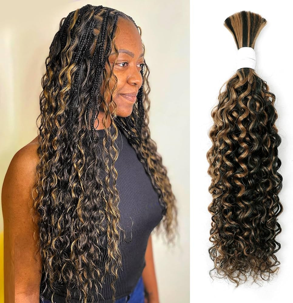 Water Wave Curly 1B/30 Human Braiding Hair 100g One Bundle/Pack Bulk Human Hair for Braiding No W... | Amazon (US)