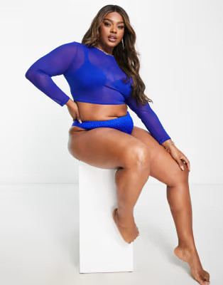 South Beach Curve Exclusive scrunch  underwire bikini top in blue | ASOS (Global)