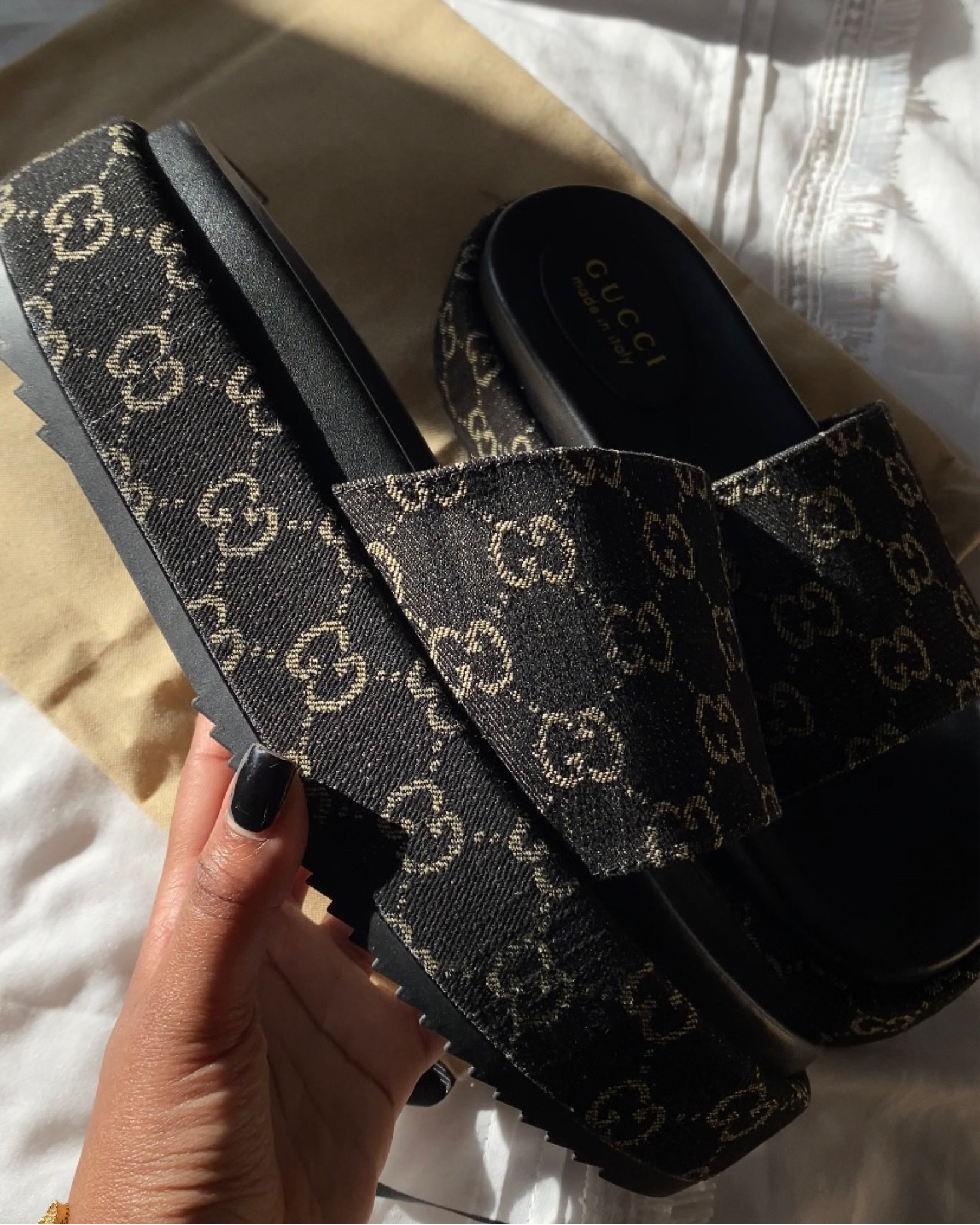 Gucci Angelina Platform 55 mm Sandal | Black Jacquard Denim | Summer Sandals | Colour 8

#LTKFind #LTKshoecrush
