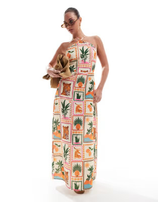Vero Moda halter maxi dress in tropical postcard print | ASOS | ASOS (Global)