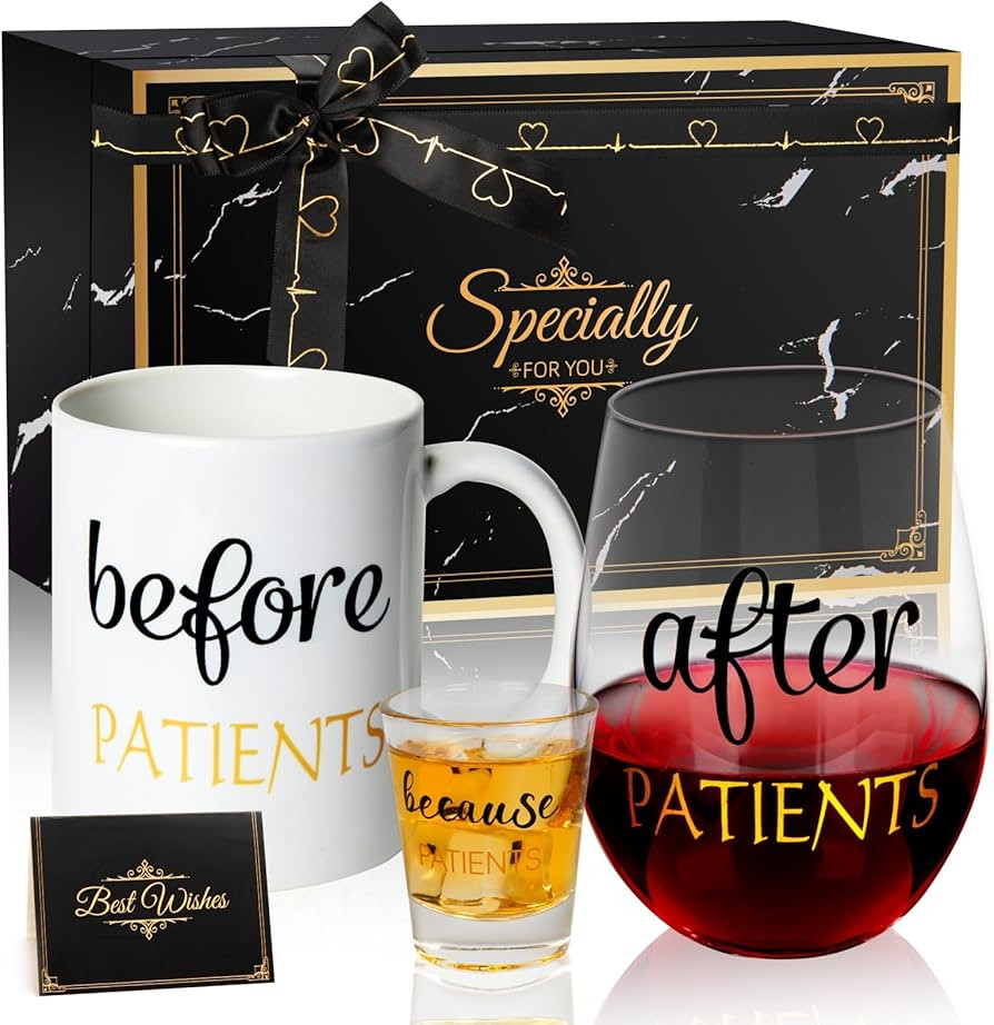 Before Patients After Patients Because Patients Gift Set 11 oz Coffee Mug 18 oz Stemless Wine Gla... | Amazon (US)