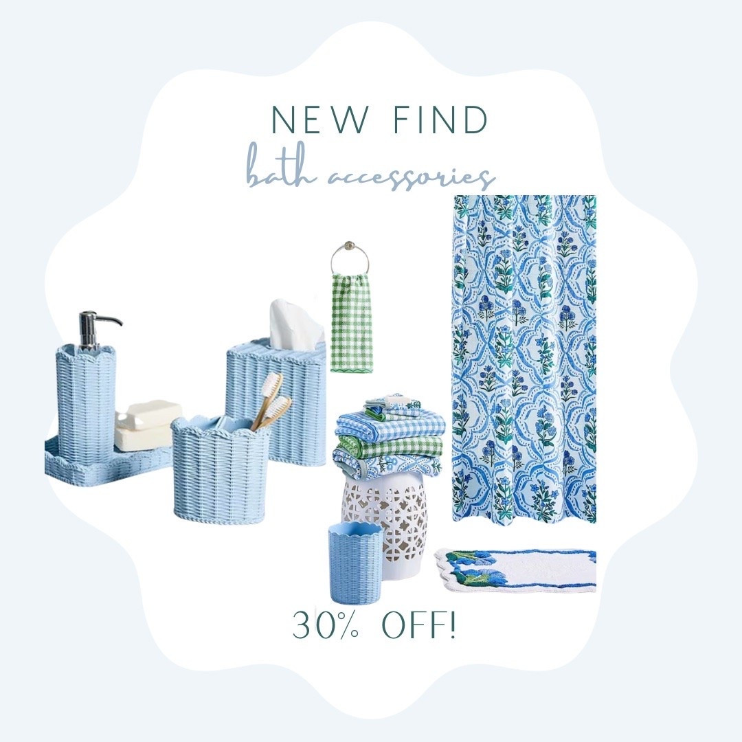 30% off cutest blue, white and green bathroom accessories! 

Bathroom, bathroom, accessories, shower, curtain, towels, bath, towels, blue, and white bathroom, bathroom, refresh, flow, and right to core, home sale, bathroom sale