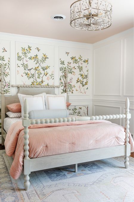 This room was MEANT for this bed! Oh my goodness the sweetness! When our 4 year-old mentioned she wanted a big bed to have more room for cuddles, I searched high and low for secondhand vintage beds without any luck. This vintage style poster bed ended up being exactly what this little girl’s bedroom needed! All of the girl bedding is so perfect with the chinoiserie wallpaper from Rebel Walls too. 

Now to find nightstands to go with it next! 

#wayfair #birchlane #target #studiomcgee 


#LTKhome #LTKkids #LTKfamily