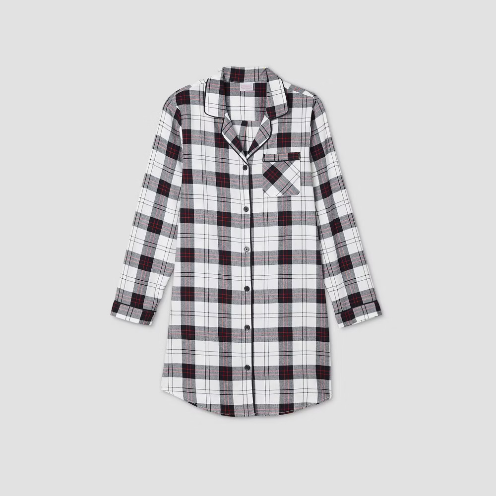 Women's Holiday Plaid Flannel Matching Family Pajamas Nightgown - Wondershop White M | Target