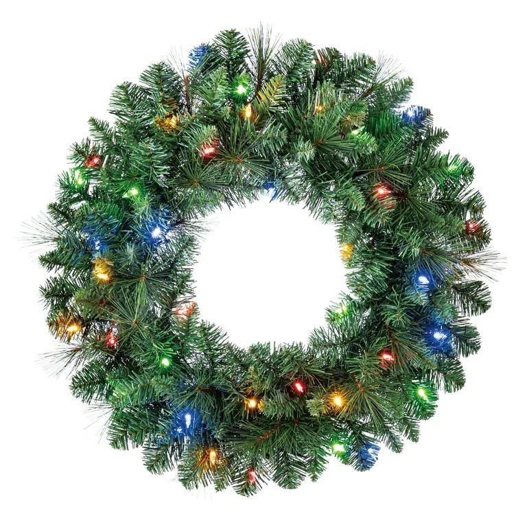 Scottsdale Pine Color-Changing Pre-Lit LED Battery Powered Christmas Wreath with Timer, Green, 24... | Walmart (US)