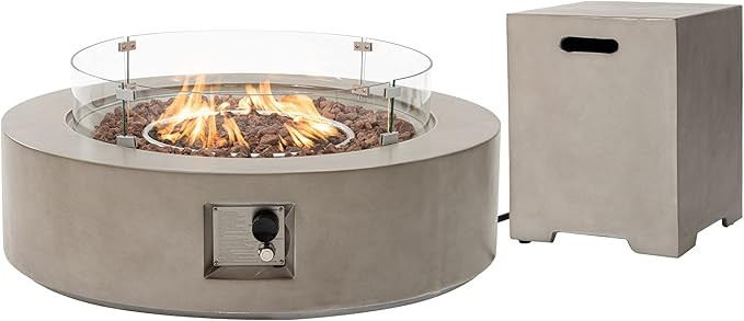 SUNBURY Outdoor Propane Fire Pit, Circular Gray Patio Fire Table 50,000 BTU w 20 Gallon Tank Cove... | Amazon (US)