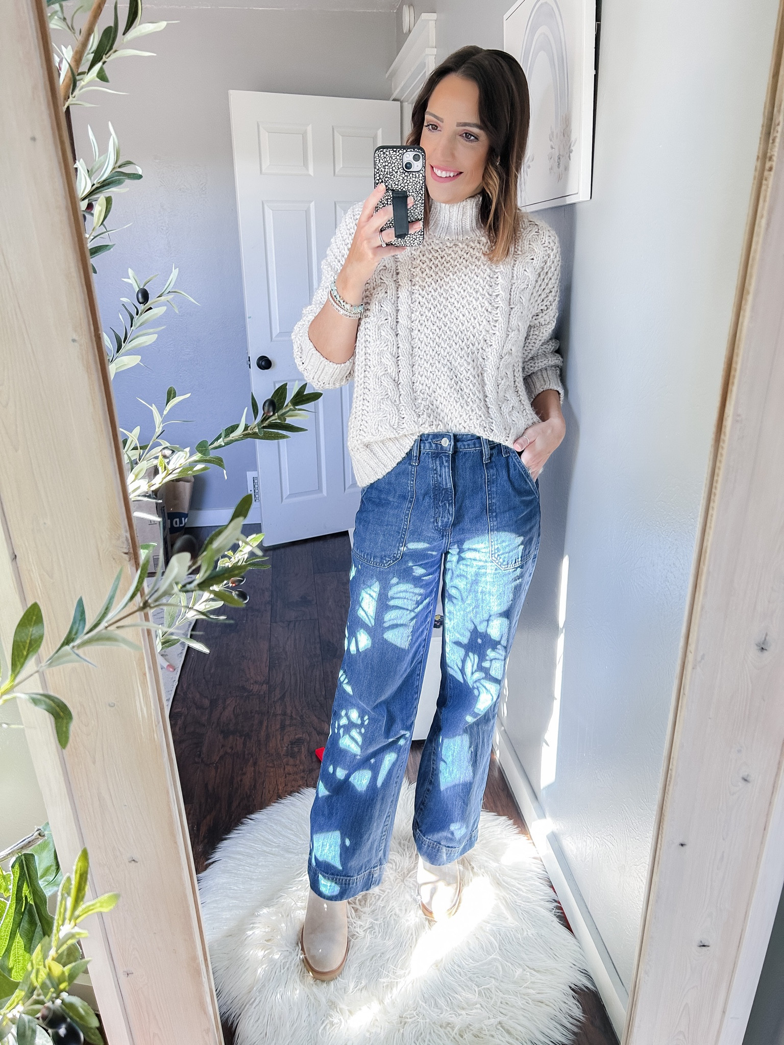 Sunday ootd ✨ church outfit 
Target turtleneck pullover sweater — linked similar style, mine is last year’s 
Target wide leg high rise jeans — TTS, 6
Target boots / Chelsea platform booties — TTS
Victoria Emerson bracelet
White shag rug / round rug

#LTKSeasonal #LTKstyletip #LTKfindsunder50