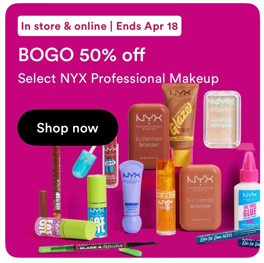 Buy one get one 50% off select NYX makeup @ulta 🧡

#LTKSaleAlert #LTKMothersDay #LTKBeauty