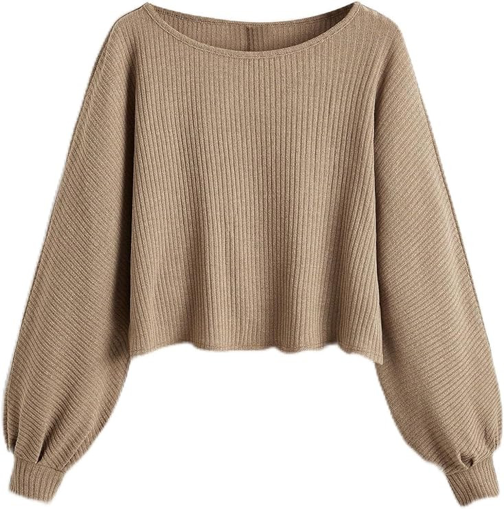 SweatyRocks Women's Casual Crewneck Raglan Long Sleeve Ribbed Knit Crop Top Cropped Sweater | Amazon (US)