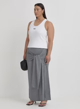 Grey Curve Knit Tie Front Maxi Skirt- Alana | 4th & Reckless