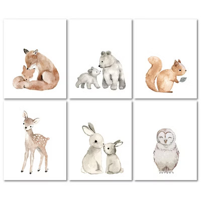 Lambs & Ivy Watercolor Woodland Animals 6-Piece Unframed Nursery Wall Art Decor | Target
