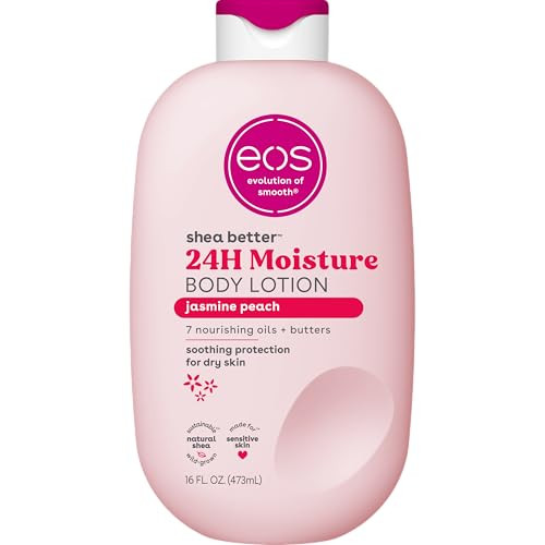 eos Shea Better Body Lotion Jasmine Peach, 24-Hour Moisture Skin Care, Lightweight & Non-Greasy, Natural Shea, Vegan, 16 fl oz | Amazon (US)