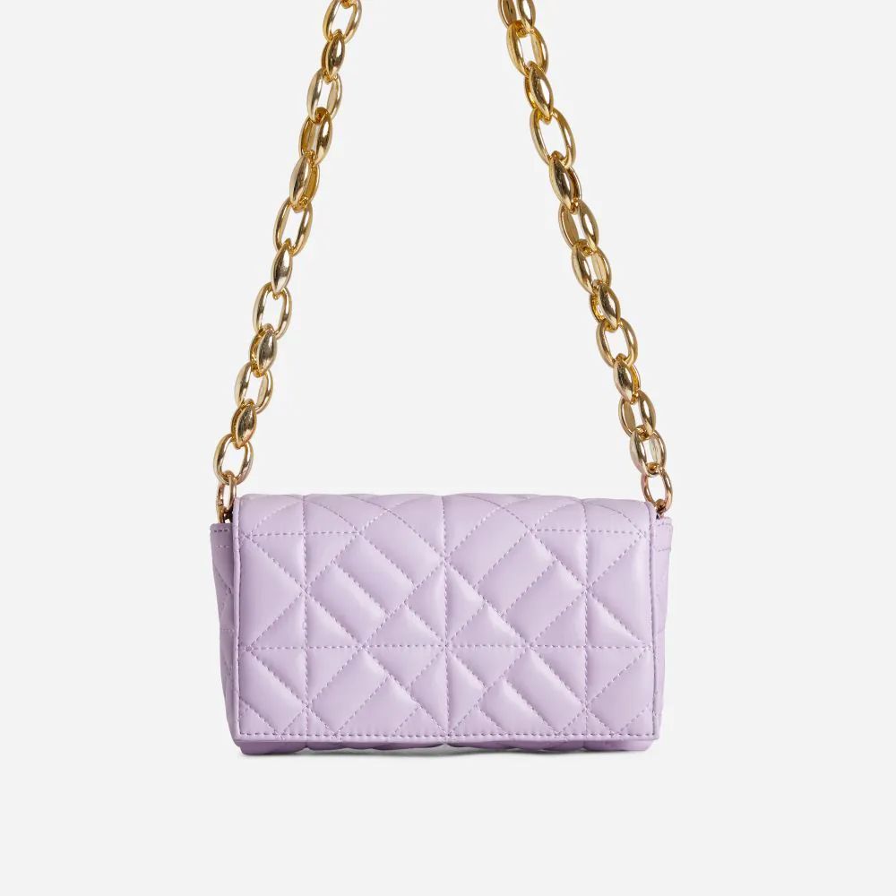 Garna Quilted Chain Strap Shoulder Bag In Lilac Faux Leather | EGO Shoes (US & Canada)